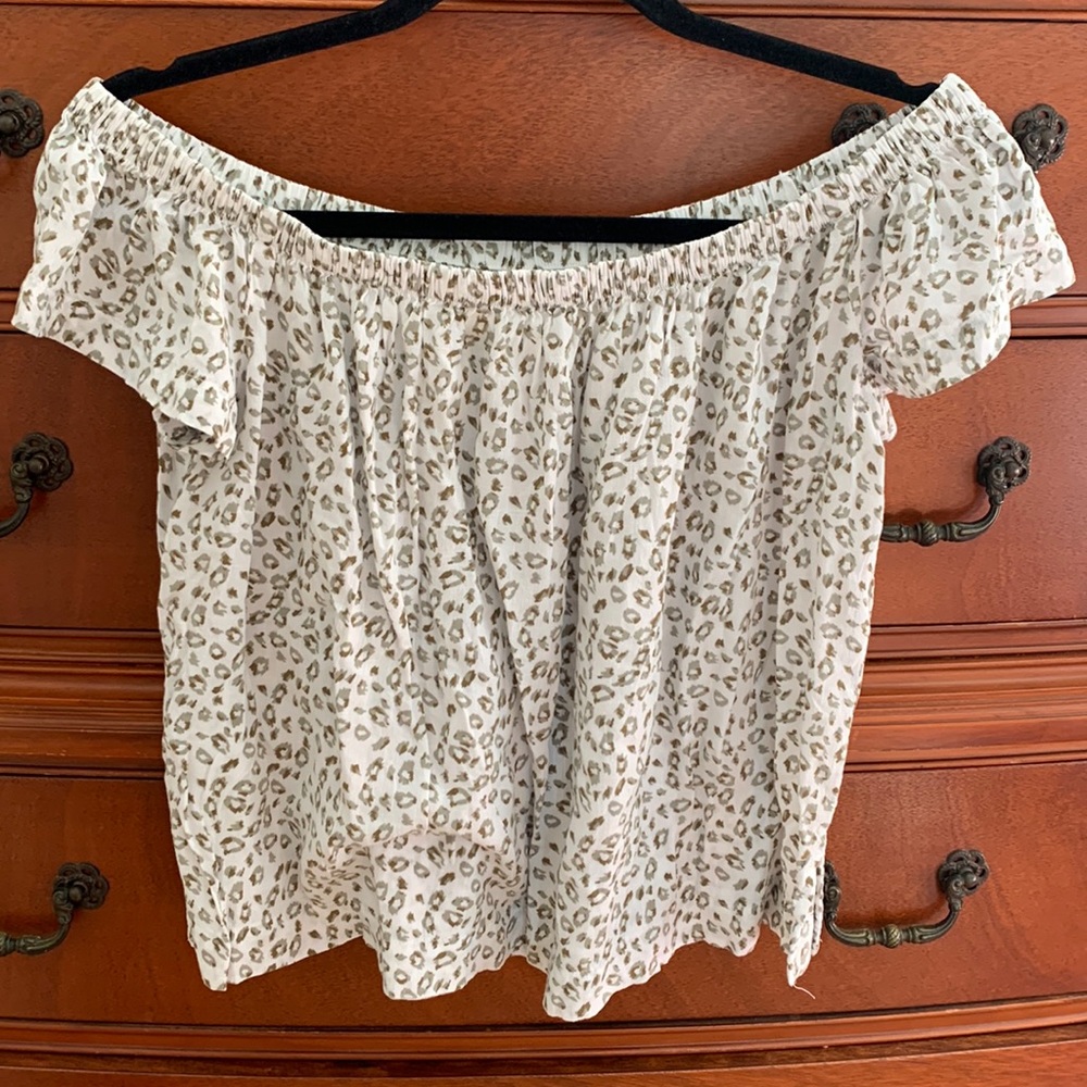White Leopard Print Off the Shoulder Top